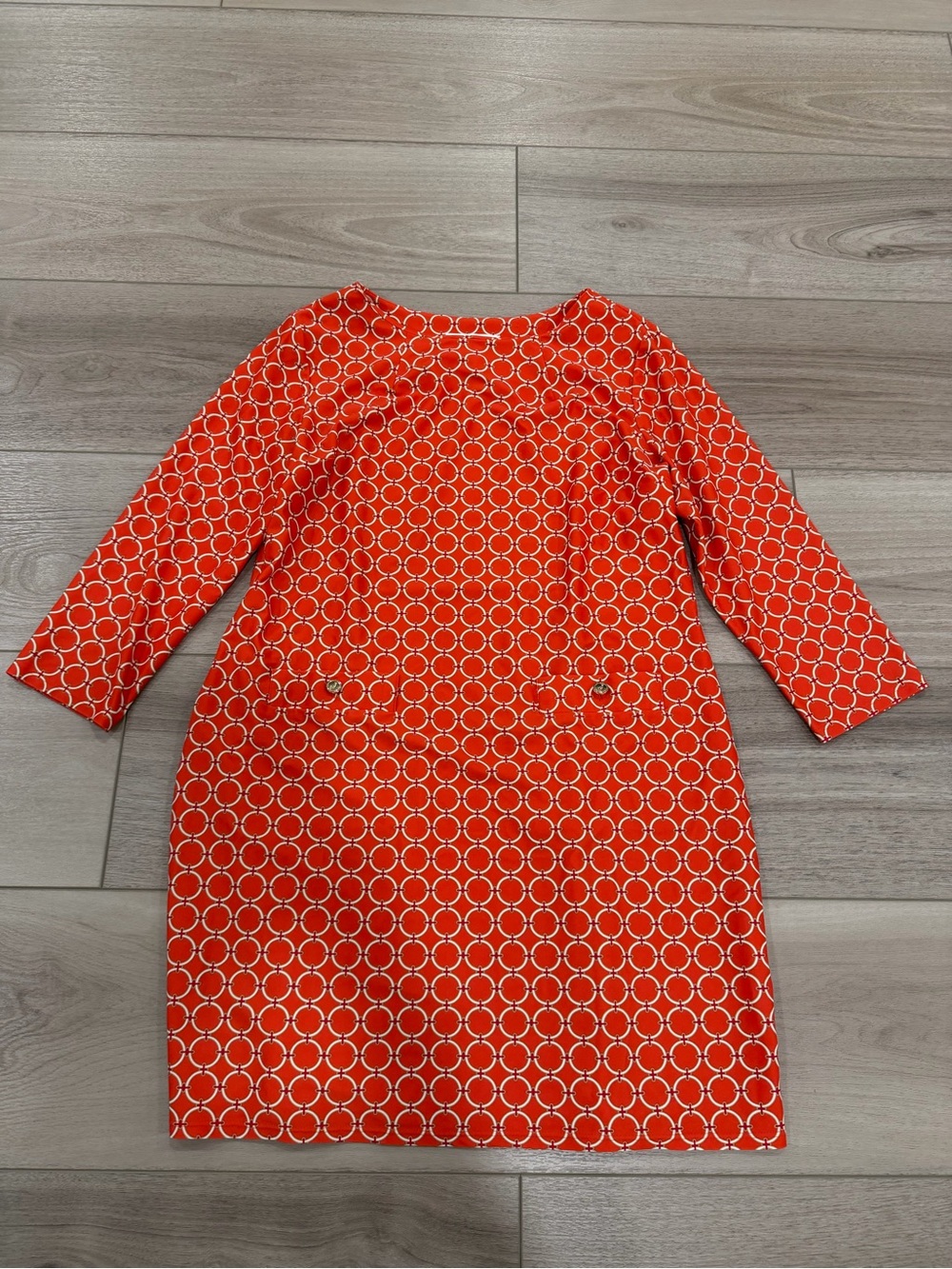 Jude Connally Orange Geometric Sabine Shift Dress 3/4 Sleeve Pockets Size XL